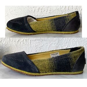 Sorel Moc Flats Wool/Suede Women's 7 Grey/Yellow Yaquina Slip On Shoes